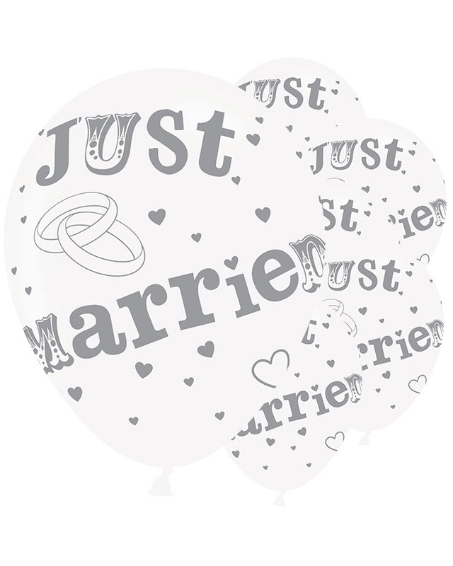 Just Married Silver Balloons - 11" Latex (6pk) – product image 1