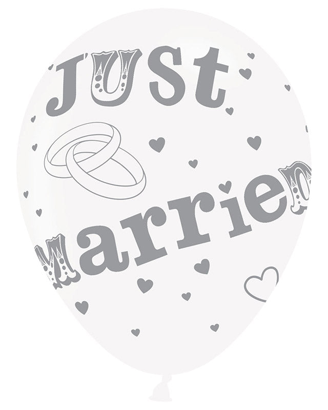 Just Married Silver Balloons - 11" Latex (6pk)