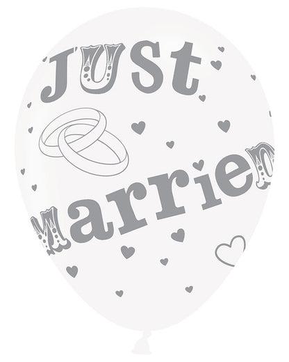 Just Married Silver Balloons - 11" Latex (6pk)