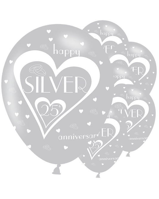 Silver 25th Anniversary Latex Balloons - 11" (6pk)