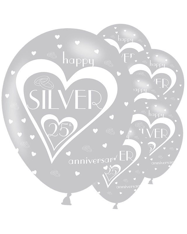 Silver 25th Anniversary Latex Balloons - 11" (6pk) – product image 1