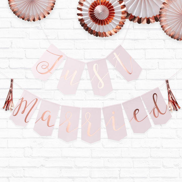 Rose Gold Just Married Paper Flag Bunting - 1.5m – product image 1