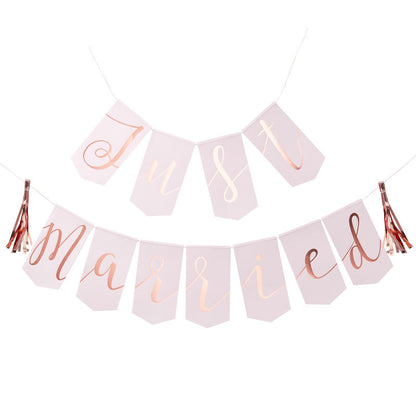 Rose Gold Just Married Paper Flag Bunting - 1.5m