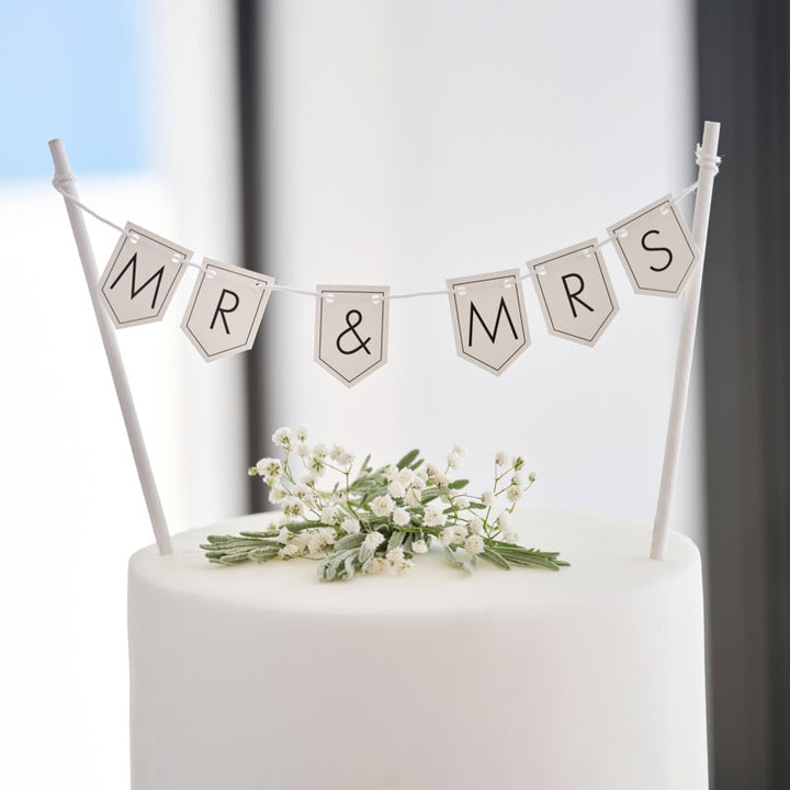 Black & White Mr & Mrs Bunting Cake Topper – product image 1
