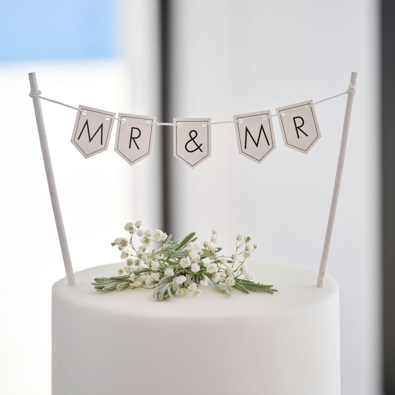 Black & White Mr & Mrs Bunting Cake Topper