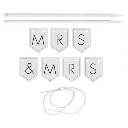 Black & White Mr & Mrs Bunting Cake Topper