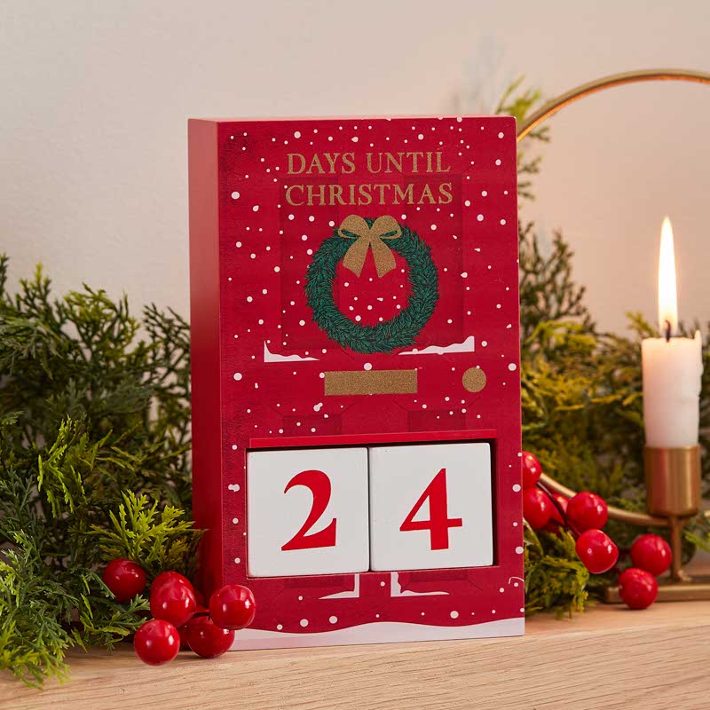 Red Wooden Christmas Door Countdown Calendar - 15cm