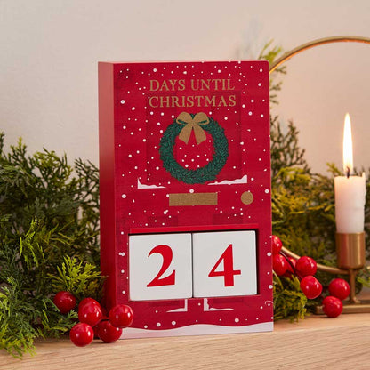 Red Wooden Christmas Door Countdown Calendar - 15cm