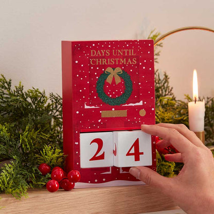 Red Wooden Christmas Door Countdown Calendar - 15cm