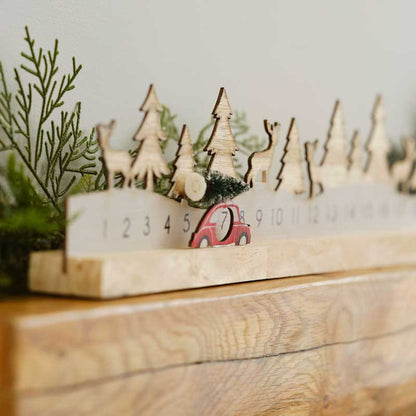 Wooden Reusable Christmas Advent Calendar with Moveable Car - 64cm x 10cm