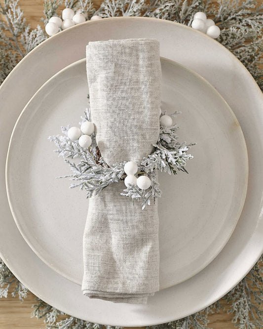 Snowy Foliage and White Berries Napkin Rings (4pk)