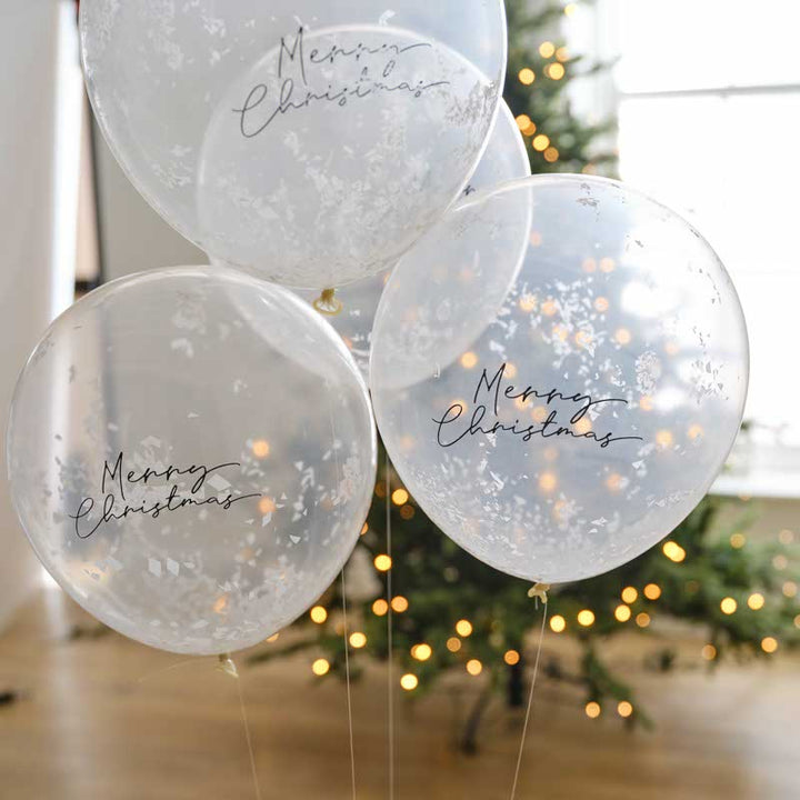 Merry Christmas Confetti Balloons with Tails - 12" Latex (5pk) – product image 1