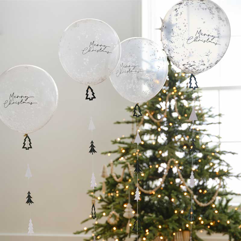 Merry Christmas Confetti Balloons with Tails - 12" Latex (5pk) – product image 2