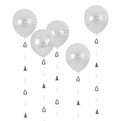 Merry Christmas Confetti Balloons with Tails - 12" Latex (5pk)