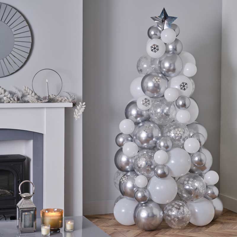 Silver, Chrome & Confetti Balloon Christmas Tree - 110 Balloons – product image 1