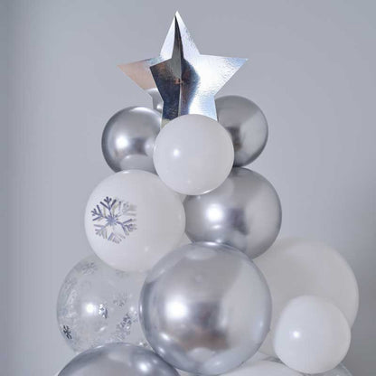 Silver, Chrome & Confetti Balloon Christmas Tree - 110 Balloons