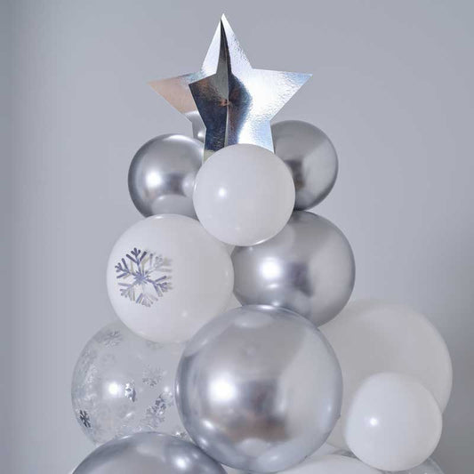 Silver, Chrome & Confetti Balloon Christmas Tree - 110 Balloons
