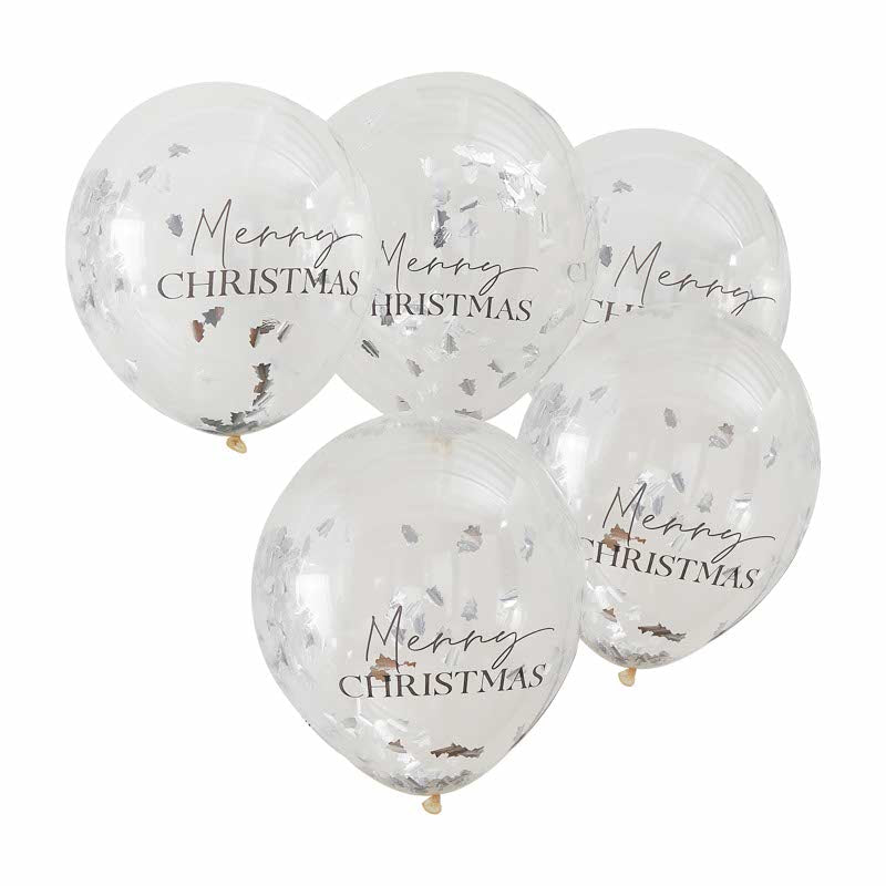 Silver Merry Christmas Confetti Balloons - 12" Latex (5pk) – product image 2