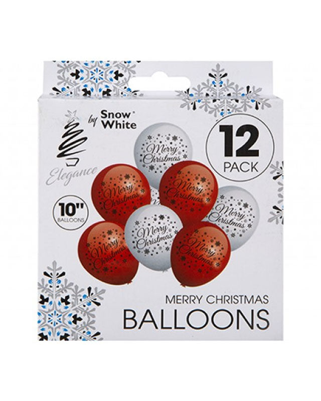 Red & White Merry Christmas Balloons - 10" Latex (12pk)
