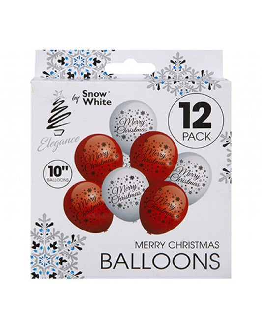 Red & White Merry Christmas Balloons - 10" Latex (12pk)