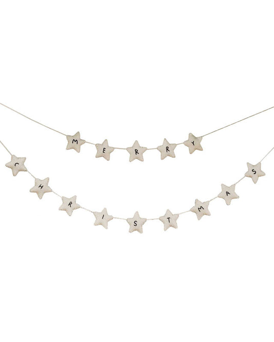 White Felt Merry Christmas Stars Bunting