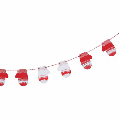 Red & White Festive Mitten Wooden Bunting - 1.5m