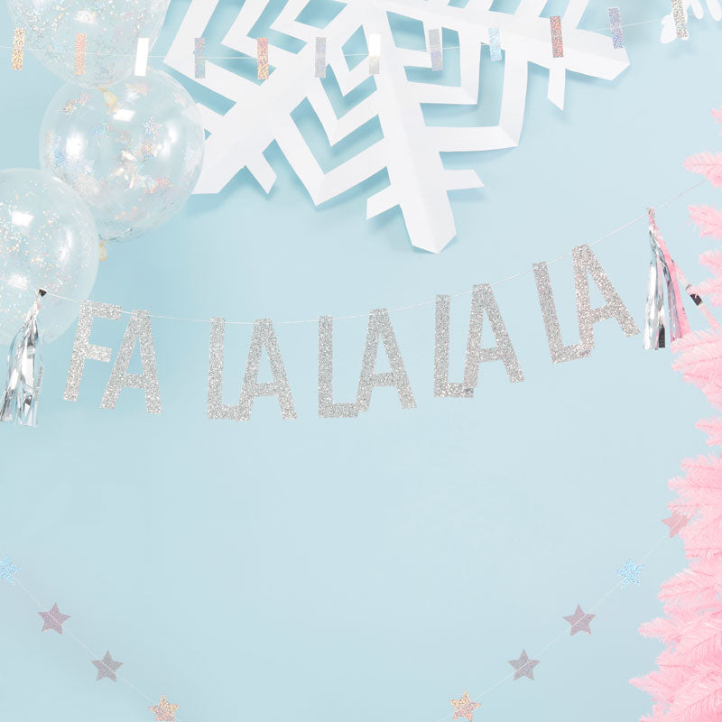 Silver Glitter Fa La La Paper Bunting with Tassles - 1.5m