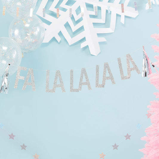 Silver Glitter Fa La La Paper Bunting with Tassles - 1.5m
