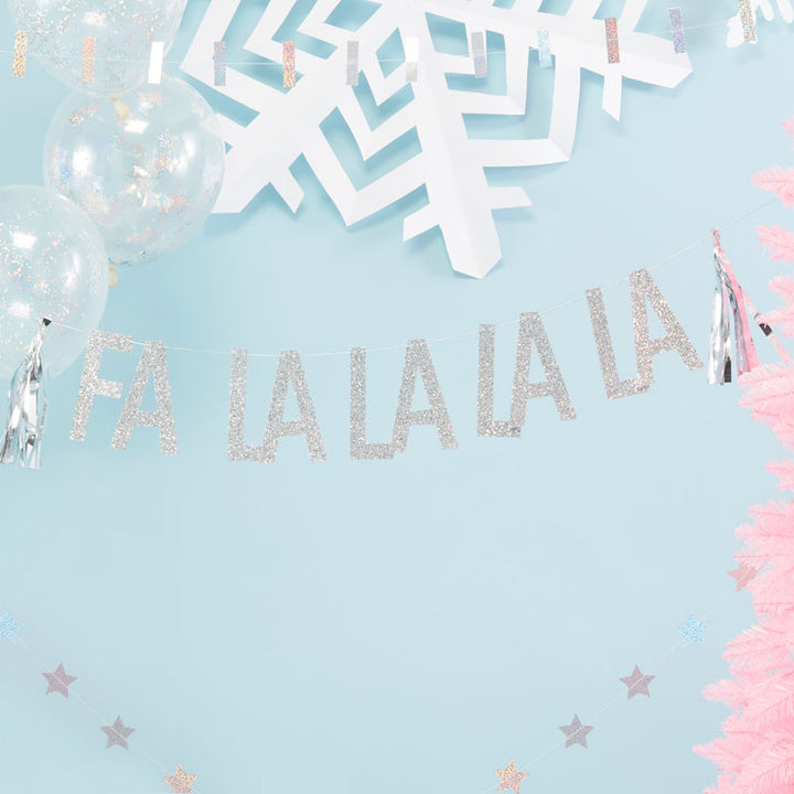 Silver Glitter Fa La La Paper Bunting with Tassles - 1.5m – product image 1