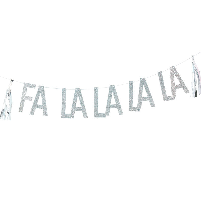 Silver Glitter Fa La La Paper Bunting with Tassles - 1.5m – product image 2