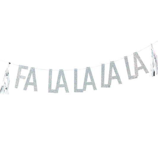 Silver Glitter Fa La La Paper Bunting with Tassles - 1.5m
