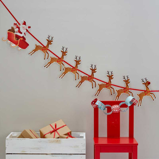 Reindeer & Santa Sleigh Christmas Bunting - 1.8m