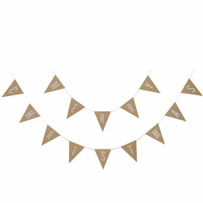 Kraft & Silver Glitter Merry Christmas Flag Bunting - 2.5m