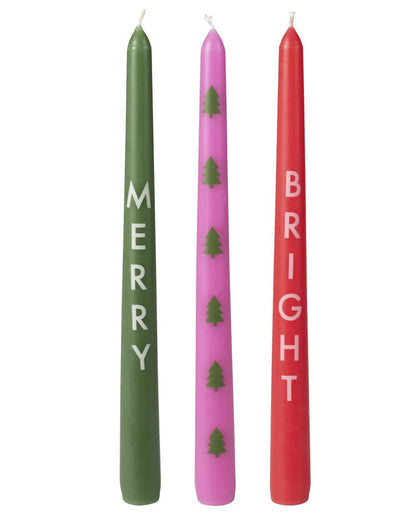 Multicoloured Merry, Bright, Trees Candles