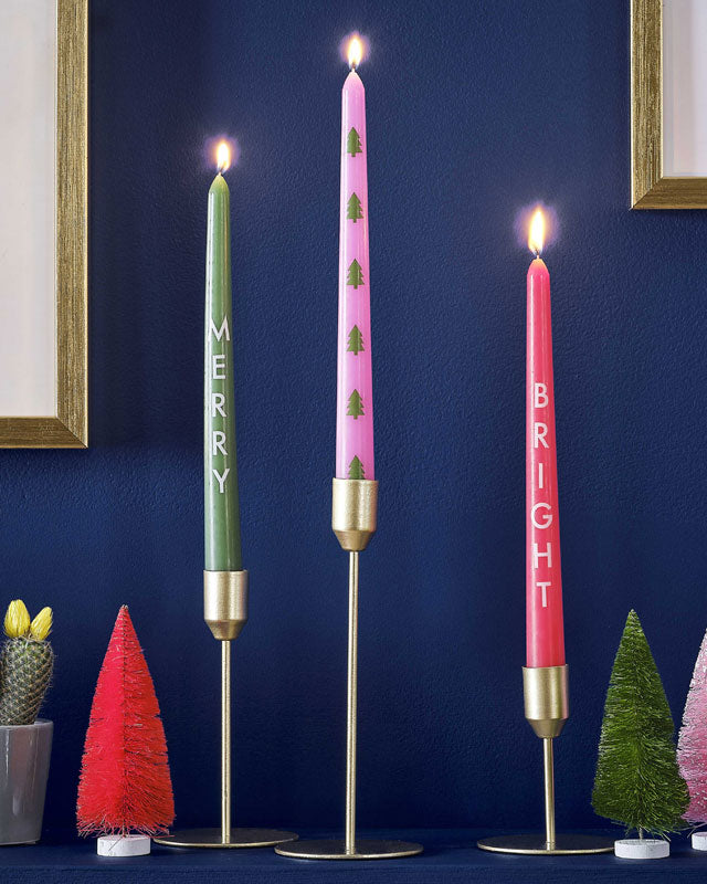 Multicoloured Merry, Bright, Trees Candles