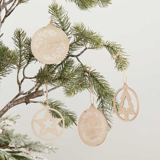 Wooden Tree Decorations Set - 9cm (4pk)