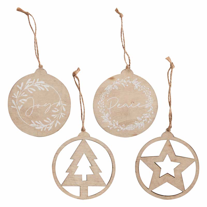 Wooden Tree Decorations Set - 9cm (4pk) – product image 2