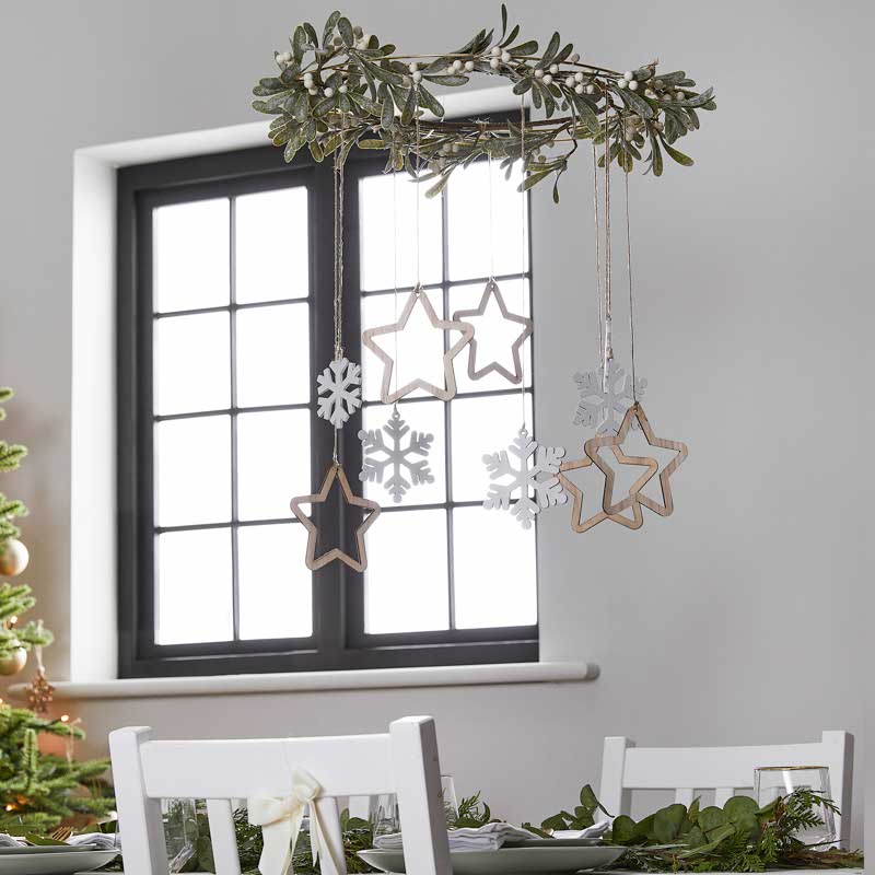Gold Metal Hoop with Foliage & Wooden Hanging Decorations - 40cm – product image 1
