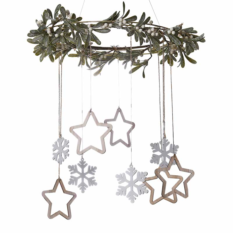 Gold Metal Hoop with Foliage & Wooden Hanging Decorations - 40cm – product image 2