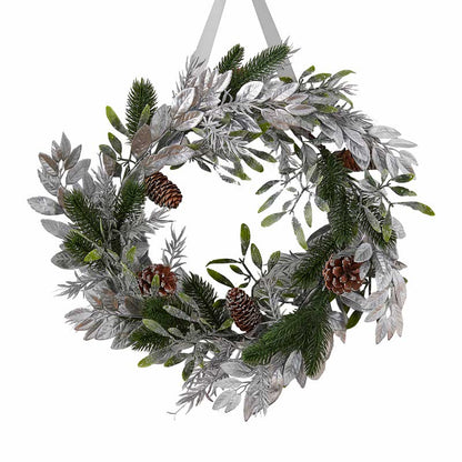 Mistletoe, Pine Cone & Silver Foliage Christmas Wreath - 40cm