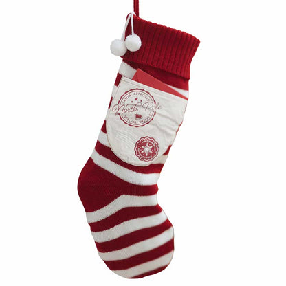 Red & White Knitted Stocking with Pocket - 50cm