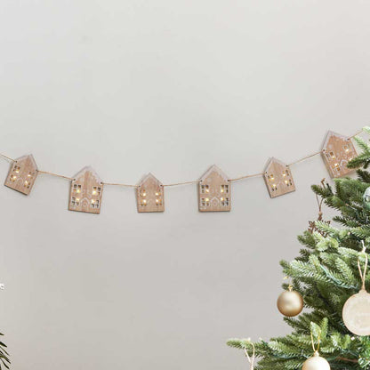 Wooden House Bunting With Light Up Windows - 2m