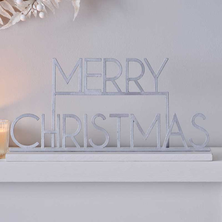 Silver Metal Merry Christmas Sign - 24cm x 38cm – product image 1