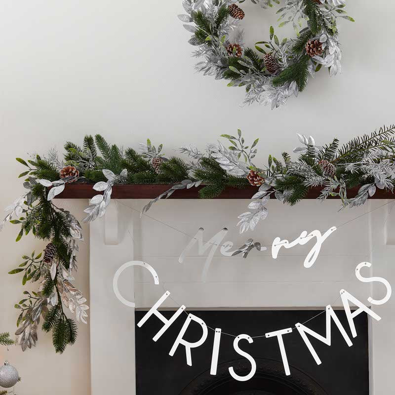 Mistletoe, Pine Cones & Silver Foliage Garland - 1.8m