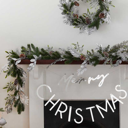 Mistletoe, Pine Cones & Silver Foliage Garland - 1.8m