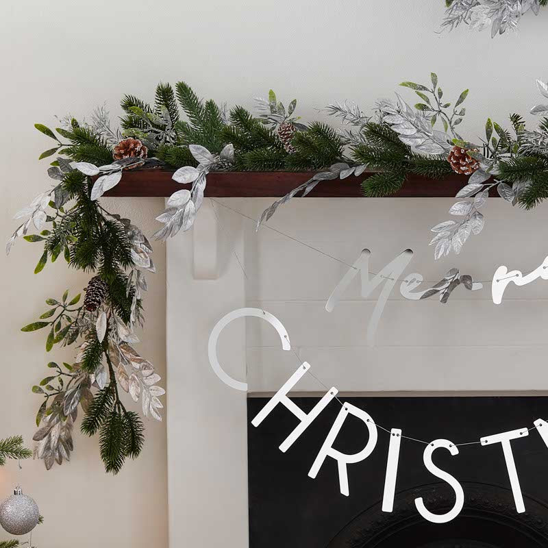 Mistletoe, Pine Cones & Silver Foliage Garland - 1.8m – product image 2
