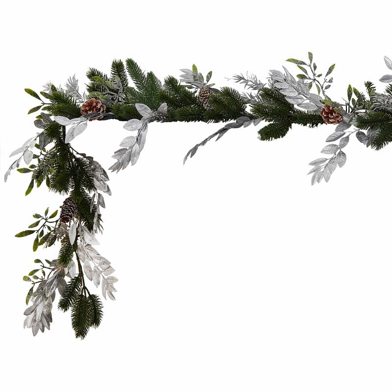 Mistletoe, Pine Cones & Silver Foliage Garland - 1.8m – product image 3
