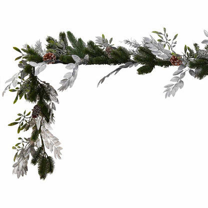 Mistletoe, Pine Cones & Silver Foliage Garland - 1.8m