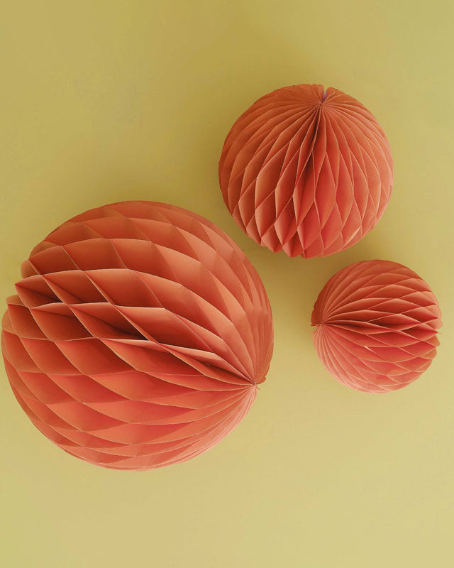 Orange Paper Honeycomb Hanging Decorations (3pk)