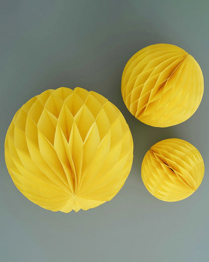 Yellow Paper Honeycomb Hanging Decorations (3pk)